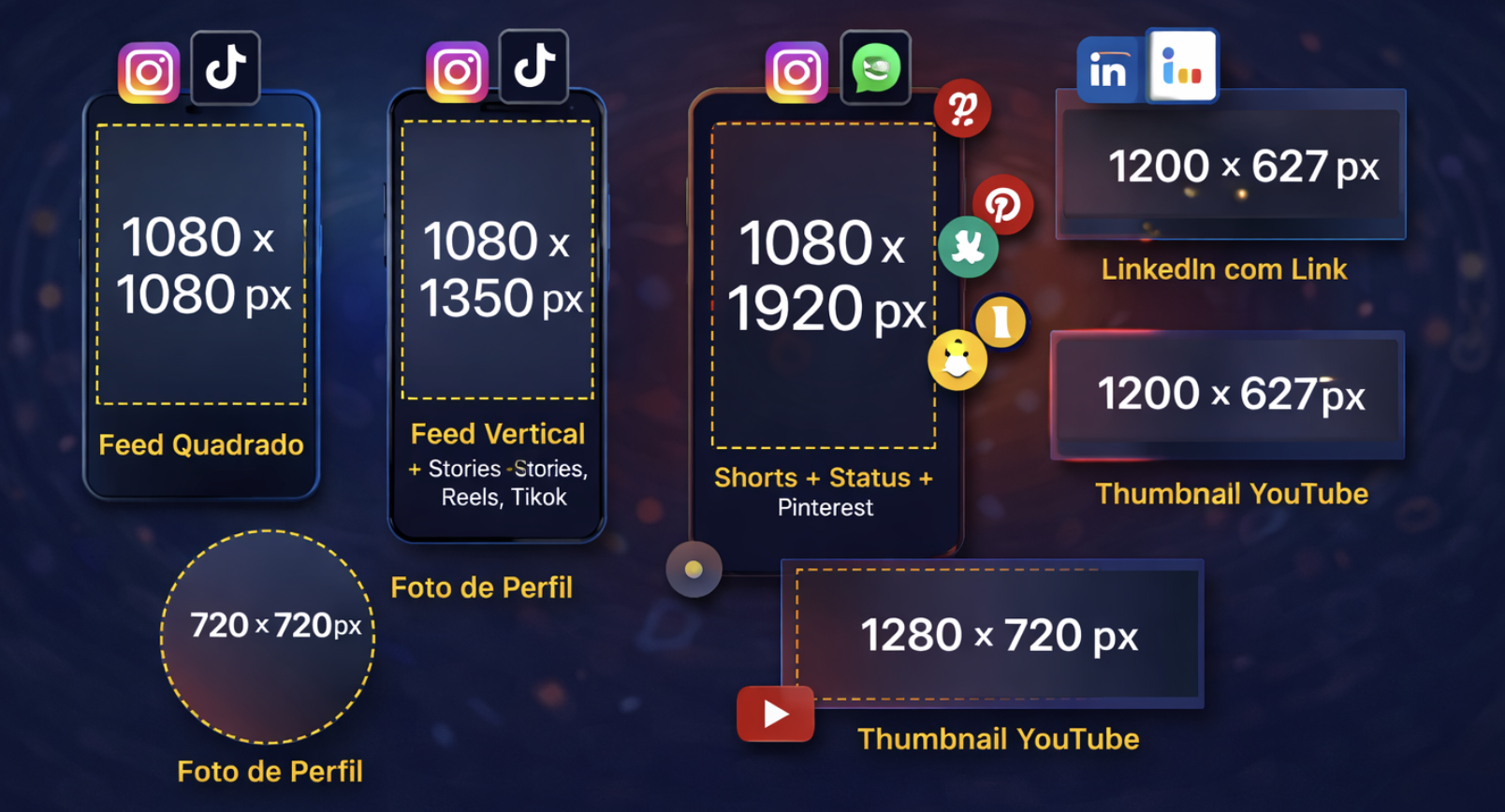 [MARÇO 2026] Tamanhos de imagens para todas as redes sociais: guia completo para , Facebook, Instagram, LinkedIn, TikTok,  Threads e mais.